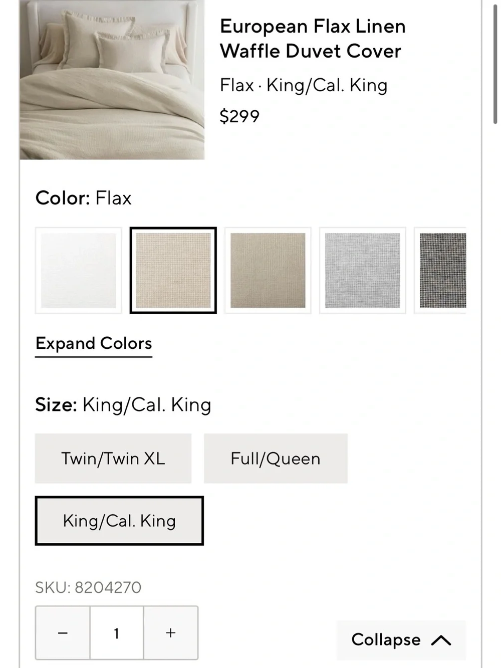 Pottery Barn Linen Waffle Duvet Cover with 2 Euro Shams - Flax